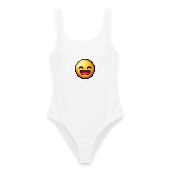 HAPPY PIXELFACE - Frauen Badeanzug - Weiß - Vorne - AI Model Female 172 dark (172cm)
