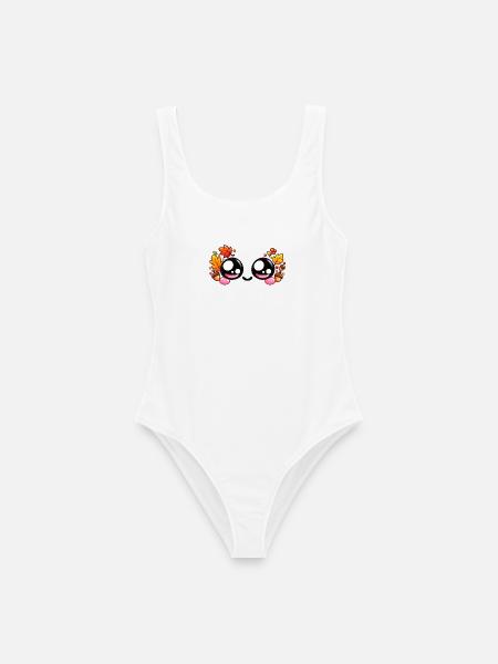 Kawaii-Herbst-Paar-Lächeln - Frauen Badeanzug - Weiß