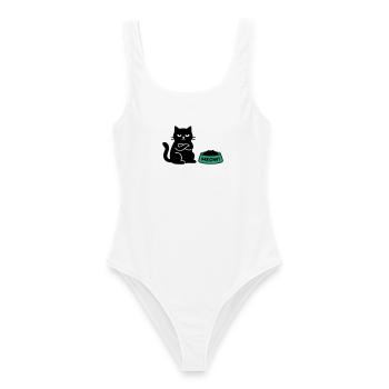 Schwarze Katze Napf Icon - Frauen Badeanzug - Weiß - Vorne - AI Model Female 172 dark (172cm)