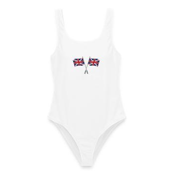 Flagge Großbritanniens - Frauen Badeanzug - Weiß - Vorne - AI Model Female 172 dark (172cm)