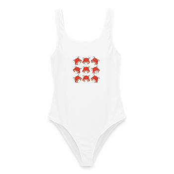 Cartoon-rote Panda-Gesichter - Frauen Badeanzug - Weiß - Vorne - AI Model Female 172 dark (172cm)