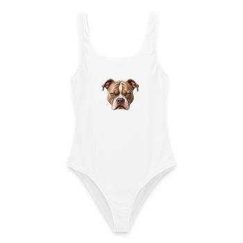 Statement bulldog Kopf  - Frauen Badeanzug - Weiß - Vorne - AI Model Female 172 dark (172cm)