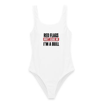 Red Flags Don’t Scare Me I’m a Bull - Frauen Badeanzug - Weiß - Vorne - AI Model Female 172 dark (172cm)