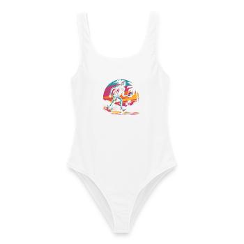 Basketballerin Retrowave - Frauen Badeanzug - Weiß - Vorne - AI Model Female 172 dark (172cm)