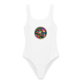 Psychedelischer Frosch Sonnenuntergang - Frauen Badeanzug - Weiß - Vorne - AI Model Female 172 dark (172cm)