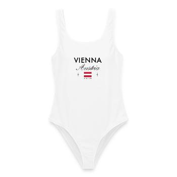 Wien Österreich Koordinaten Reise Souvenir - Frauen Badeanzug - Weiß - Vorne - AI Model Female 172 dark (172cm)