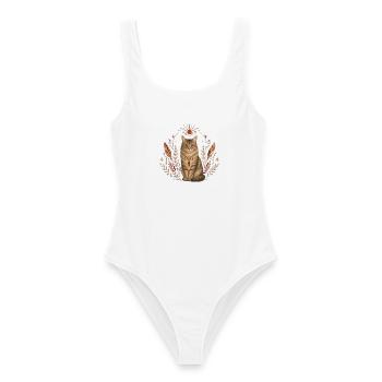 Katze Boho - Frauen Badeanzug - Weiß - Vorne - AI Model Female 172 dark (172cm)