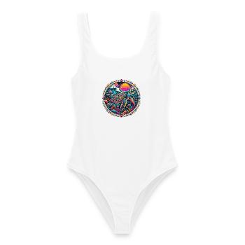 Psychedelische Meeresschildkröte - Frauen Badeanzug - Weiß - Vorne - AI Model Female 172 dark (172cm)
