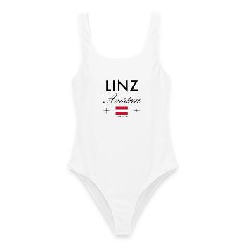 Linz Österreich Koordinaten Reise Souvenir - Frauen Badeanzug - Weiß - Vorne - AI Model Female 172 dark (172cm)