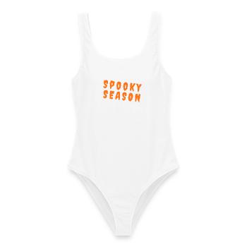 Spooky Season – Pumpkin Orange Typography - Frauen Badeanzug - Weiß - Vorne - AI Model Female 172 dark (172cm)