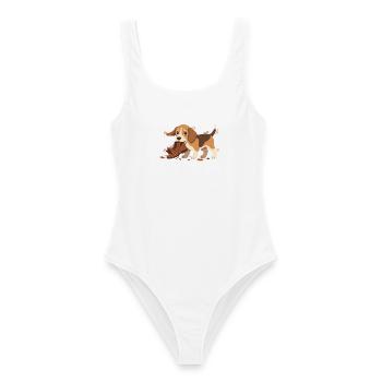 Beagle-Spielmotiv: Hund knabbert Schuh - Frauen Badeanzug - Weiß - Vorne - AI Model Female 172 dark (172cm)