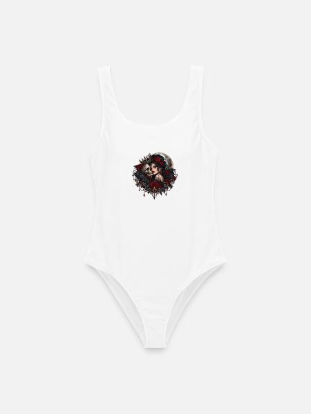 Crimson Raven Queen – Gothic Skull & Red Rose Dark - Frauen Badeanzug - Weiß