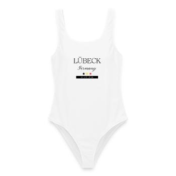 Lübeck Deutschland Souvenir – Reise minimalistisch - Frauen Badeanzug - Weiß - Vorne - AI Model Female 172 dark (172cm)