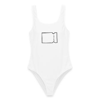 Ticket handgezeichnet - Frauen Badeanzug - Weiß - Vorne - AI Model Female 172 dark (172cm)