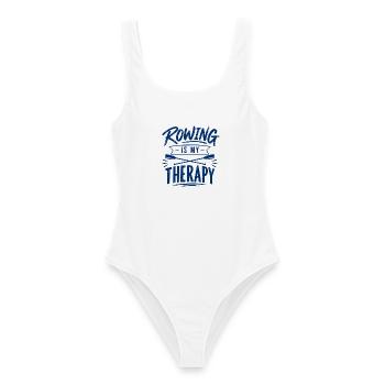 Rowing is my Therapy - Rudern ist meine Therapie - Frauen Badeanzug - Weiß - Vorne - AI Model Female 172 dark (172cm)