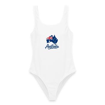 Australia - Australien - Koala - Känguru - Down Un - Frauen Badeanzug - Weiß - Vorne - AI Model Female 172 dark (172cm)