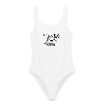  Tee-Beutel-Dino lustiger Tee Humor Dinosaurier - Frauen Badeanzug - Weiß - Vorne - AI Model Female 172 dark (172cm)