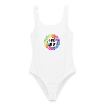 FCK AFD Regenbogen Mandala - Bunt statt Braun - Frauen Badeanzug - Weiß - Vorne - AI Model Female 172 dark (172cm)
