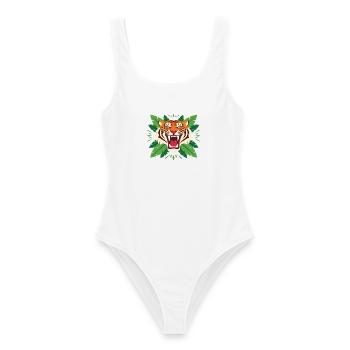 Tiger im Blattwerk Emblem - Frauen Badeanzug - Weiß - Vorne - AI Model Female 172 dark (172cm)