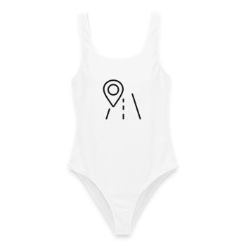 GPS-Straßennavigationslinien-Symbol - Frauen Badeanzug - Weiß - Vorne - AI Model Female 172 dark (172cm)