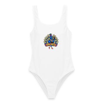 Pfau Schiedsrichterin - lustige Fussballbilder - Frauen Badeanzug - Weiß - Vorne - AI Model Female 172 dark (172cm)