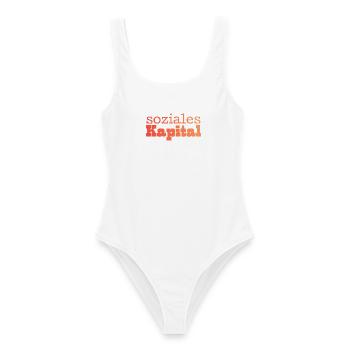 Soziales Kapital orange - Frauen Badeanzug - Weiß - Vorne - AI Model Female 172 dark (172cm)