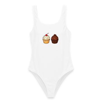 Cupcake Duo: Vanille & Schoko - Frauen Badeanzug - Weiß - Vorne - AI Model Female 172 dark (172cm)