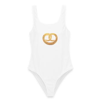 Bretzel Herbst Oktober Salz bunt Gold Party Fest  - Frauen Badeanzug - Weiß - Vorne - AI Model Female 172 dark (172cm)