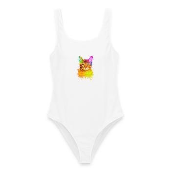Bengal Katze Buntes Aquarell Katzen Illustration - Frauen Badeanzug - Weiß - Vorne - AI Model Female 172 dark (172cm)