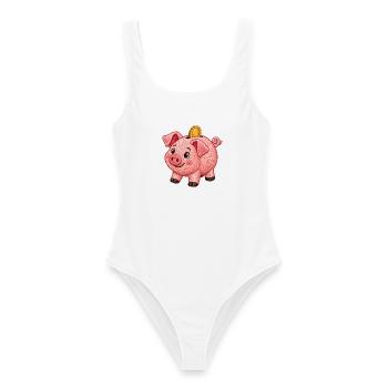 Niedliches Sparschwein im Stickerei-Look - Frauen Badeanzug - Weiß - Vorne - AI Model Female 172 dark (172cm)