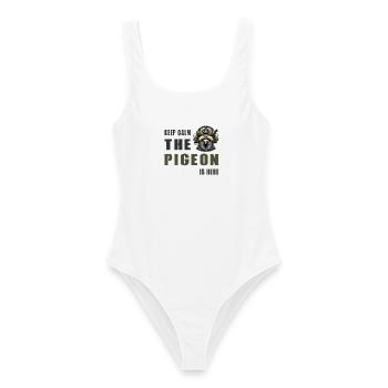 Keep Calm Die Taube Ist Hier - Frauen Badeanzug - Weiß - Vorne - AI Model Female 172 dark (172cm)