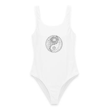 Celestial Yin Yang Sonne Mond Sternbilder - Frauen Badeanzug - Weiß - Vorne - AI Model Female 172 dark (172cm)