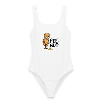 Pee Nut – Lustige Erdnuss mit Pfütze und Wortspiel - Frauen Badeanzug - Weiß - Vorne - AI Model Female 172 dark (172cm)