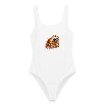 Flammender Fußball – Feuer im Spiel - Frauen Badeanzug - Weiß - Vorne - AI Model Female 172 dark (172cm)