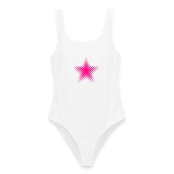 Pinke Sternen-Dot Halftone - Frauen Badeanzug - Weiß - Vorne - AI Model Female 172 dark (172cm)