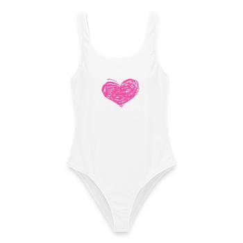 Kritzeln Herz Neonpink - Frauen Badeanzug - Weiß - Vorne - AI Model Female 172 dark (172cm)