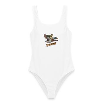 For Glory Frosch Reitet Ente Lustig Vogel Motiv - Frauen Badeanzug - Weiß - Vorne - AI Model Female 172 dark (172cm)