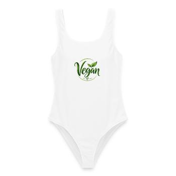 Vegan - Veganer - fleischfrei - fleischlos - Frauen Badeanzug - Weiß - Vorne - AI Model Female 172 dark (172cm)