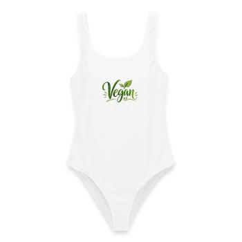 Vegan - Veganer - fleischfrei - fleischlos - Frauen Badeanzug - Weiß - Vorne - AI Model Female 172 dark (172cm)