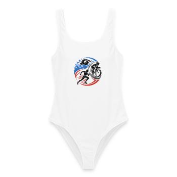 Triathlon – Schwimmen Radfahren Laufen - Frauen Badeanzug - Weiß - Vorne - AI Model Female 172 dark (172cm)