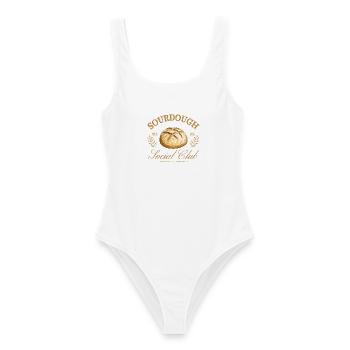 Sourdough Social Club – Sauerteig Design - Frauen Badeanzug - Weiß - Vorne - AI Model Female 172 dark (172cm)