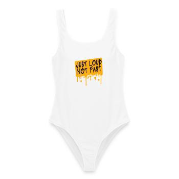 Just Loud Not Fast Laut Nicht Schnell Spruch Logo  - Frauen Badeanzug - Weiß - Vorne - AI Model Female 172 dark (172cm)