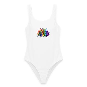 Gegen Nazis Regenbogen  Briefklammer Büroklammer - Frauen Badeanzug - Weiß - Vorne - AI Model Female 172 dark (172cm)
