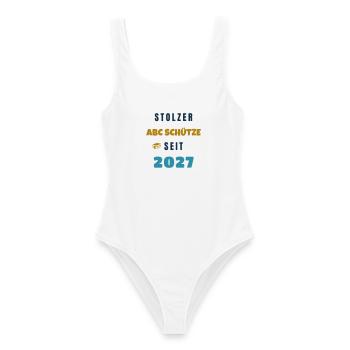 Stolzer ABC Schütze seit 2027 Einschulung - Frauen Badeanzug - Weiß - Vorne - AI Model Female 172 dark (172cm)