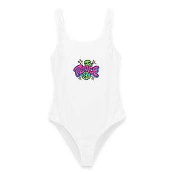 Peace Alien – Retro Neon Friedenszeichen - Frauen Badeanzug - Weiß - Vorne - AI Model Female 172 dark (172cm)
