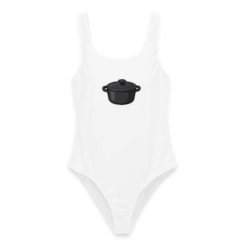 Dunkler Schmortopf Illustration - Frauen Badeanzug - Weiß - Vorne - AI Model Female 172 dark (172cm)