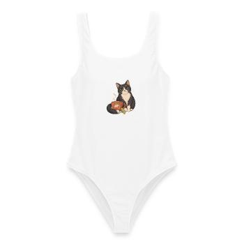 Gemütliche Katze mit Teetasse - Frauen Badeanzug - Weiß - Vorne - AI Model Female 172 dark (172cm)