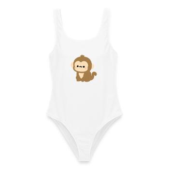 Kawaii Rhesus-Makaken-Plüsch-Illustration - Frauen Badeanzug - Weiß - Vorne - AI Model Female 172 dark (172cm)