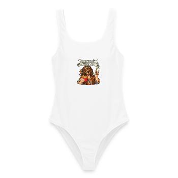Pommes sind Gemüse – Lustiger Hippie Mann - Frauen Badeanzug - Weiß - Vorne - AI Model Female 172 dark (172cm)
