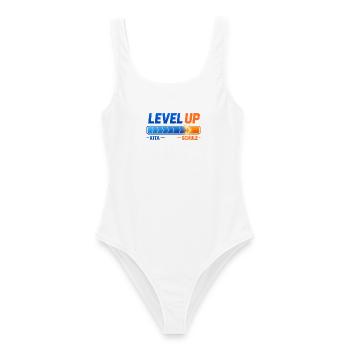 Level Up Kita Schule Einschulung Schulkind Spruch - Frauen Badeanzug - Weiß - Vorne - AI Model Female 172 dark (172cm)